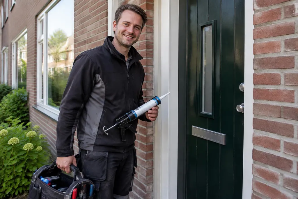 Vakman van Kitbedrijf Lisse bij de voordeur van een woning